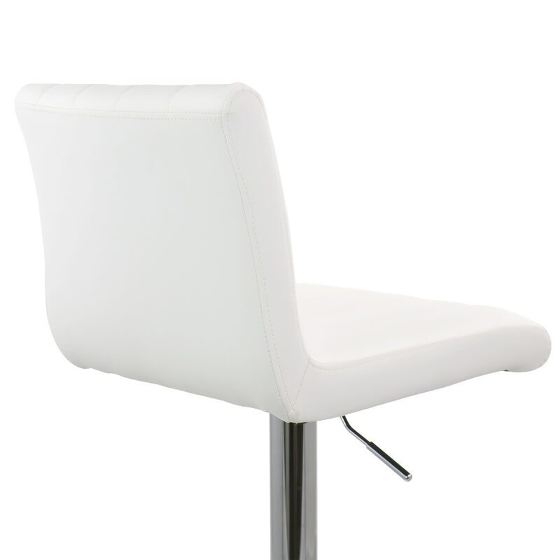 Elama 2 Piece Tufted Faux Leather Adjustable Bar Stool in White with Chromed Base