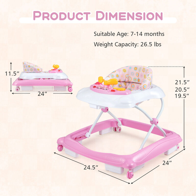 Adjustable Baby Walker with 3 Height Levels and Foldable Padded Seat image number 2