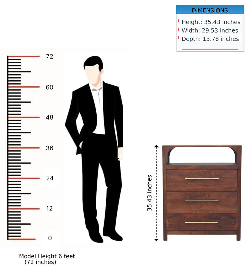 Artisan Furniture Solid Wood Arched Edge 3 Drawer Chest