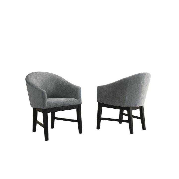 Haven Set of 2 Gray Fabric Barrel Dining Chair with Black Finish Legs