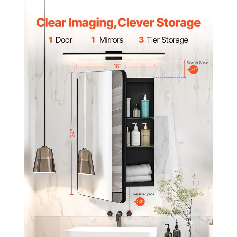 Wall Mount Medicine Cabinet with Mirror and Adjustable Storage Shelves