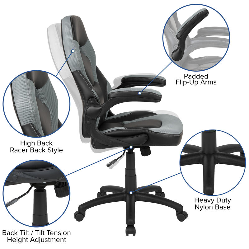 X10 Gaming Chair Racing Office Ergonomic Computer PC Adjustable Swivel Chair with Flip-up Arms, / LeatherSoft image number 3