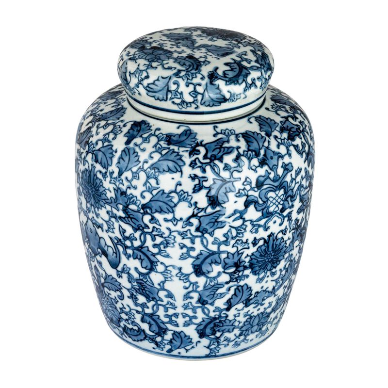 Medium Decorative Ceramic Ginger Jar with Lid, Blue and White Floral Pattern image number 0