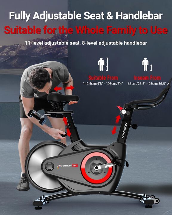 HARISON Magnetic Semi-Commercial & Home Bike, 400 LB, Dial Resistance, Bluetooth, Tablet Holder, Comfortable, Rear Flywheel (HR-X8)
