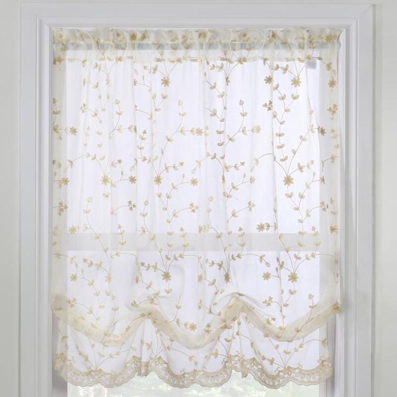 Commonwealth Habitat Grandeur Deep Scalloped Embroidery Balloon Curtain - 52x63" - Off-white