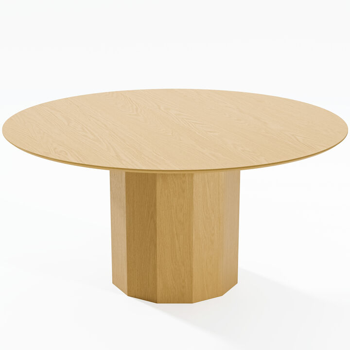 60 Inch Hypotenuse Original Color Round Wooden Dining Table Seats 4-6 People, Suitable for Living Room and Dining Room