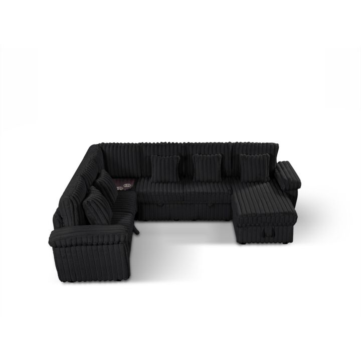 Jadrep  U-shaped Jumbo Corduroy Sectional Sleeper Sofa