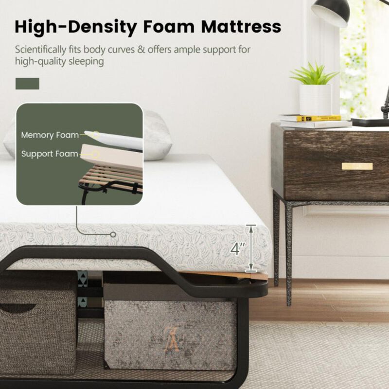 Hivvago Twin Size Folding Bed with Foam Mattress and Lockable Wheels