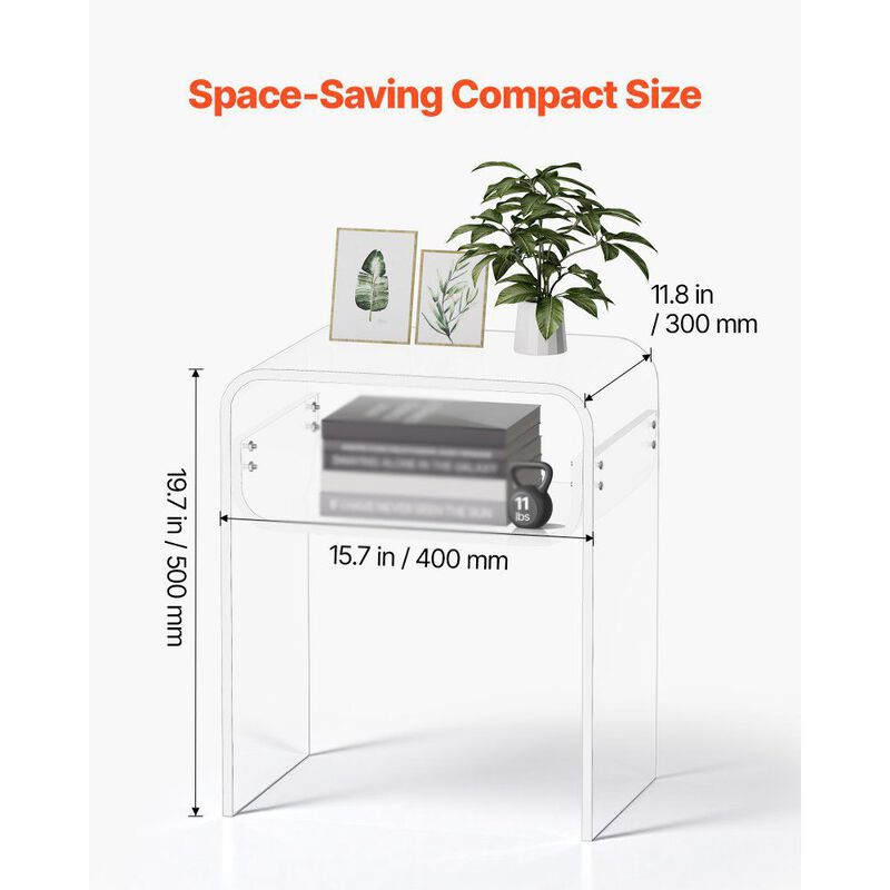 Clear Acrylic Bedside Table 2 Tier with Storage Shelf Modern End Table-Clear image number 2