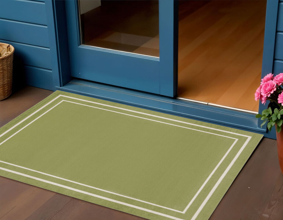 HomeRoots 3' X 5' Green And Ivory Indoor Outdoor Area Rug