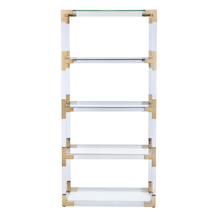 Pasargad Home  Mira Glass Etagere Bookcase with Gold Accents &ndash; 4 Shelf
