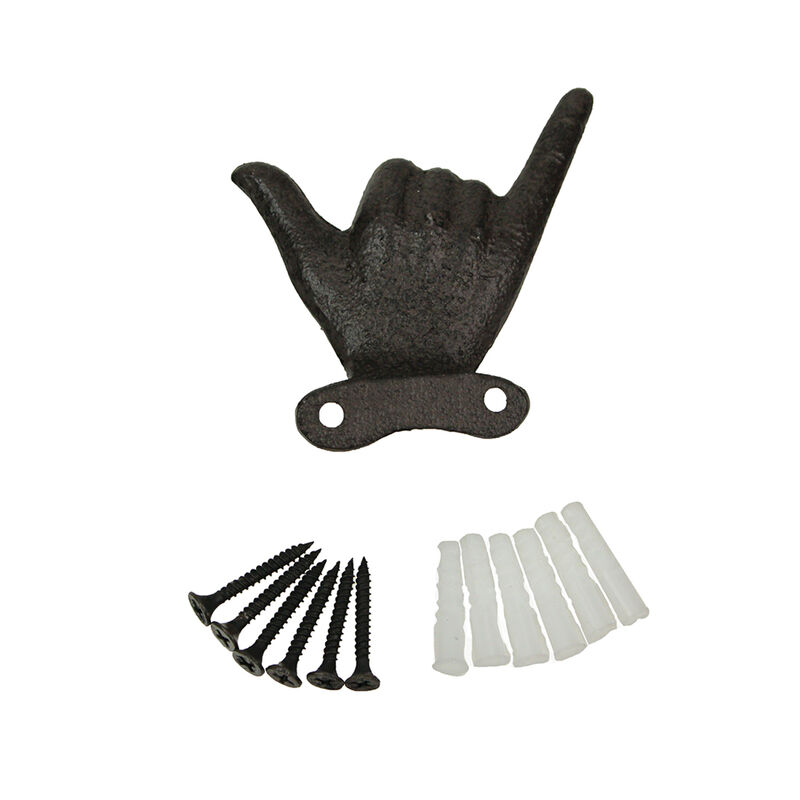 Set of 3 Brown Cast Iron Hand Gesture Wall Hooks image number 4