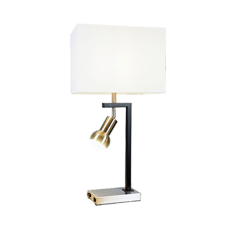 Limy 2pc Table Lamp Set, White Shade, Chrome and Black Frame, 29 Inch