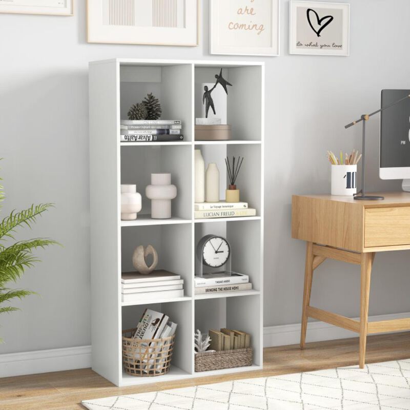 Hivvago 8 Cube Bookshelf with Back Guardrail for Living Room Bedroom