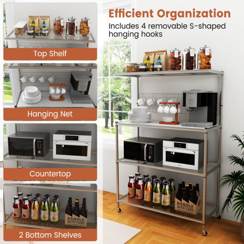 Hivvago 4-Tier Bakers Rack on Wheels with Adjustable Shelves