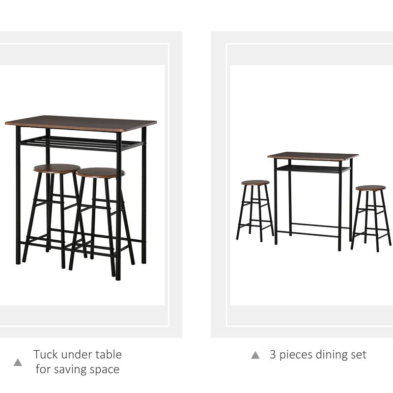 Brown/Black Bistro Set: 3-Piece Counter Height Table and Stools