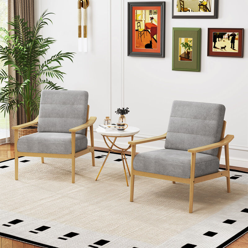 Rubber Wood Frame Modern Accent Chair with Armrests for Living Room Decor