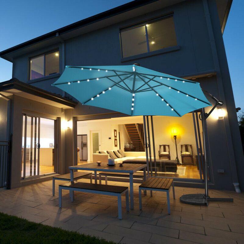 360-Degree Rotating Patio Umbrella &ndash; Solar Powered LED Cantilever Shade (Base Not Included)