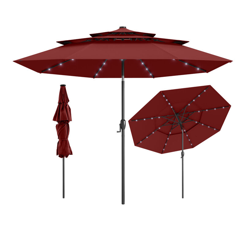 Solar Patio Umbrella with 32 LED Lights 3-Tier Vented Top