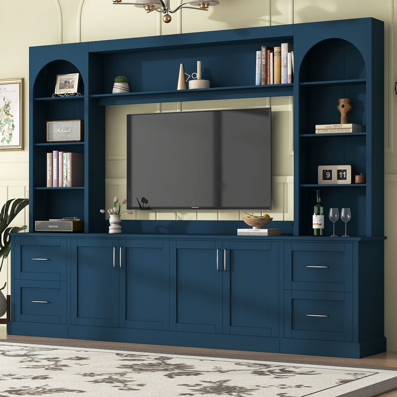 Merax All-in-One TV Stand with Arched Design, 4 Drawers, Adjustable Shelves, Built-in Cable Holes image number 1