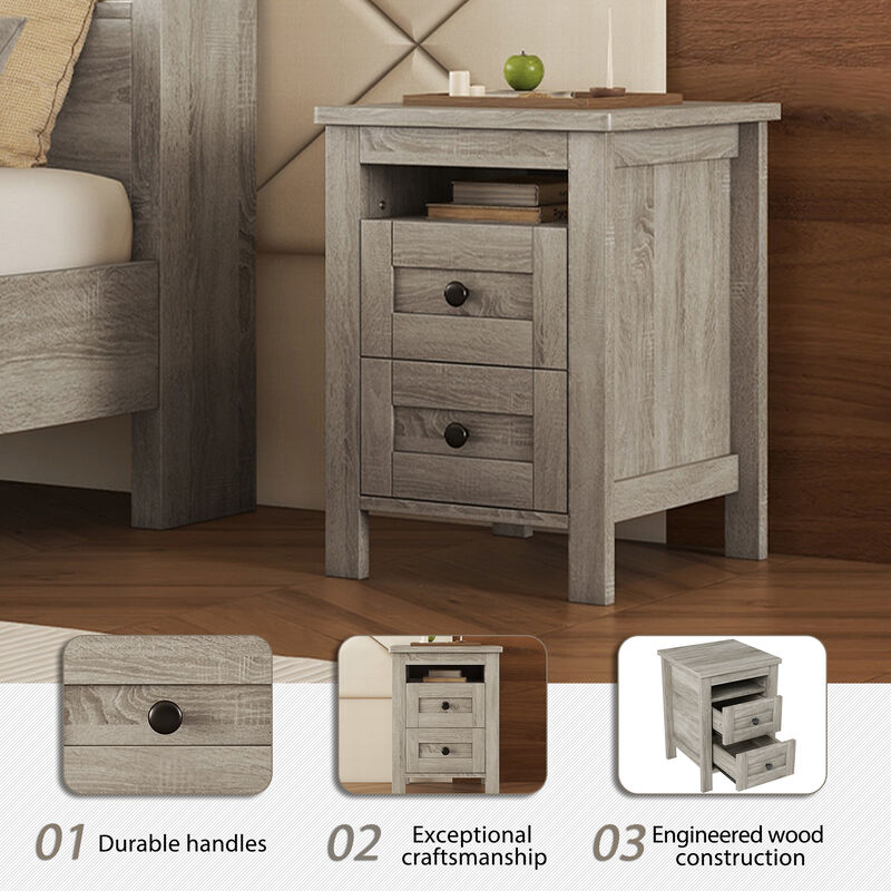 Streamdale Farmhouse Gray Nightstand with Storage Cabinet