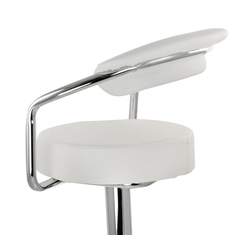 Elama 2 Piece Faux Leather Retro Adjustable Bar Stool in White with Chrome Handles and Base image number 7