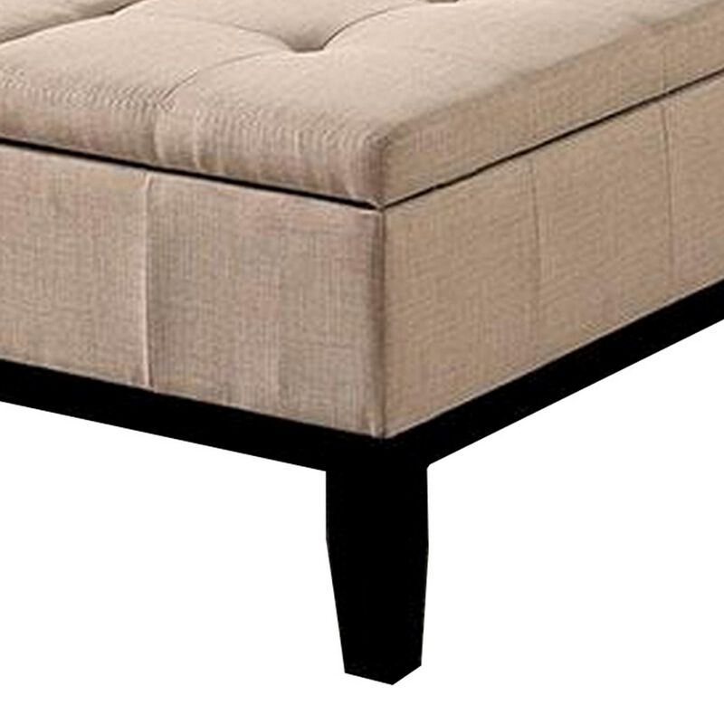 Orin 36 Inch Ottoman, Split Storage Lid, Tufted Beige Upholstery, Wood - Benzara