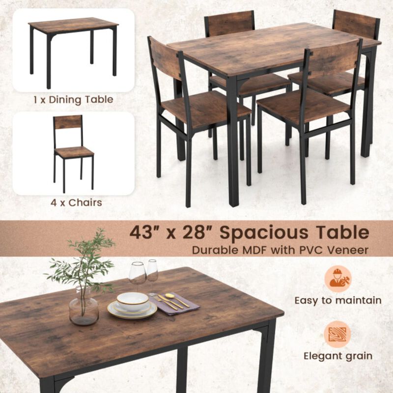 Hivvago 5 Piece Dining Table Set Industrial Style Kitchen Table and Chairs