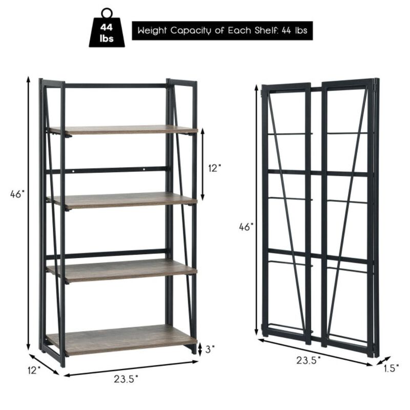 Hivago 4-Tier Folding Bookshelf No-Assembly Industrial Bookcase Display Shelves