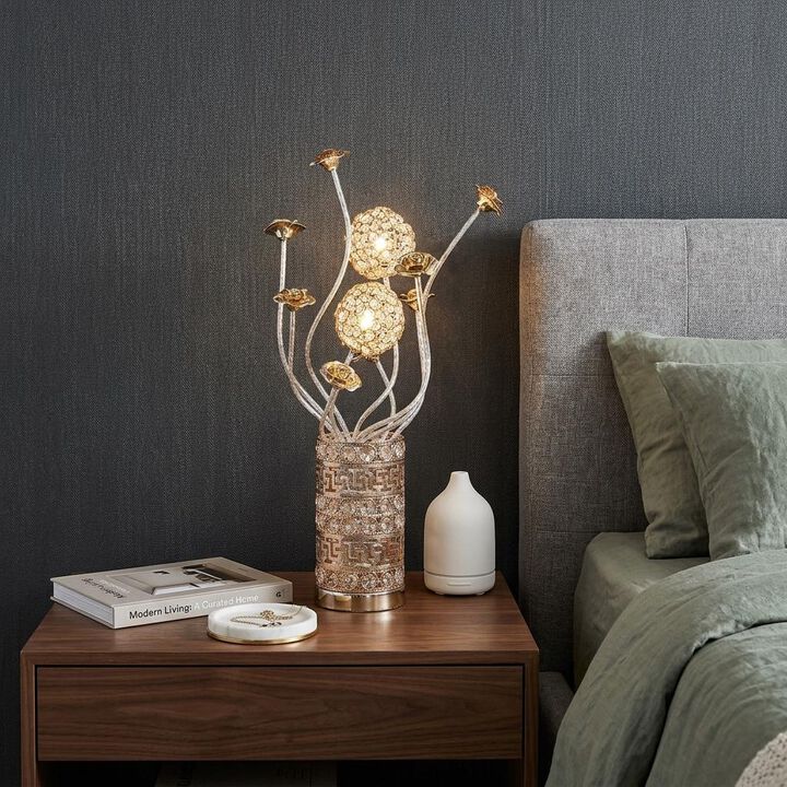 HomeRoots 22" Silver And Rose Gold Metal And Acrylic Flowers Bedside Lamp