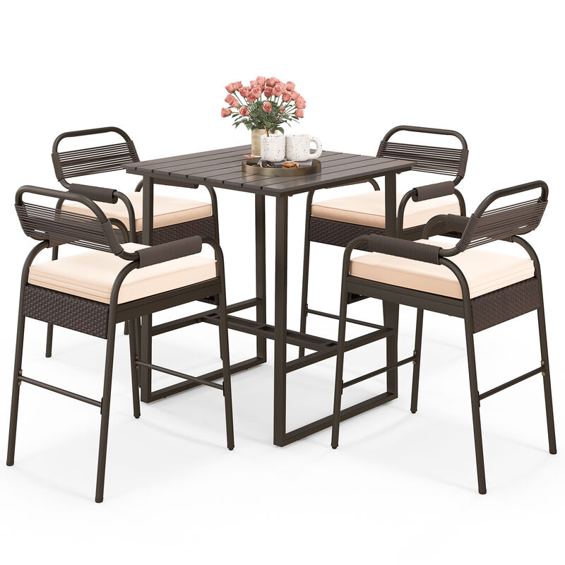 5 Piece Rattan Counter Set with 4 Stools and Polywood Bar Table