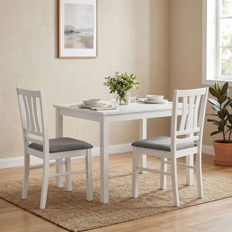 Modern Upholstered Kitchen Chairs Set of 2 with Linen Style Fabric and Sturdy Wood Frame-White image number 3
