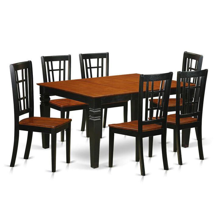 7 Pc Kitchen table set with a Dining Table and 6 Wood Dining Chairs in Black