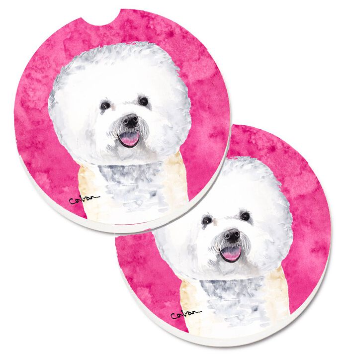 Caroline's Treasures Pink Bichon Frise Set of 2 Cup Holder Car Coasters SC9135PKCARC, 2.56, Multicolor