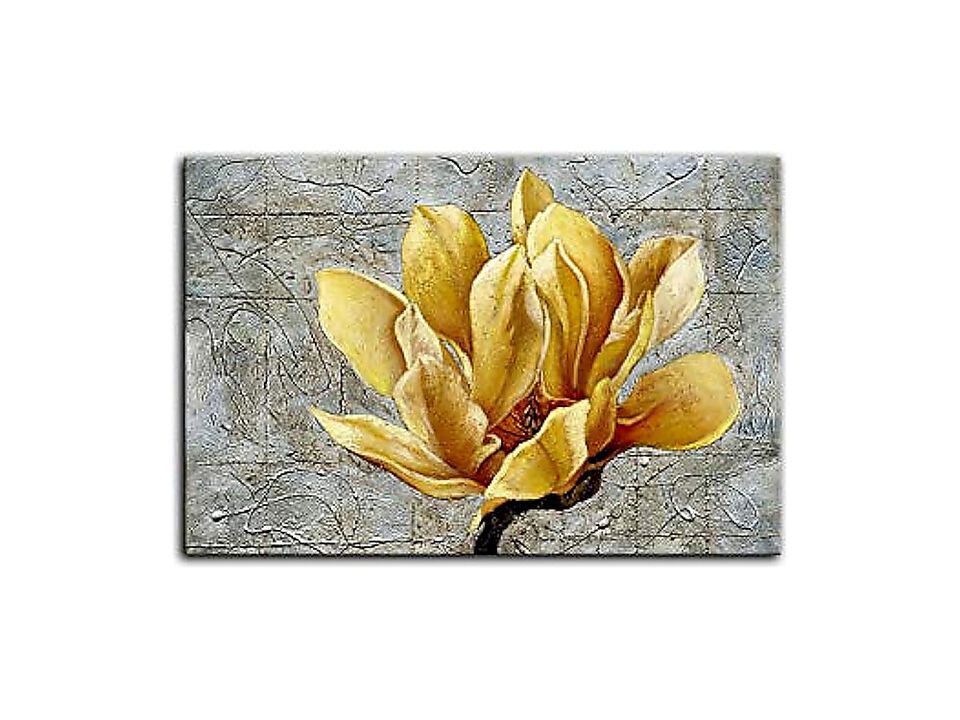 Yellow Grey Flower Wall Art Abstract Gray Background Canvas Decor Decal Poster