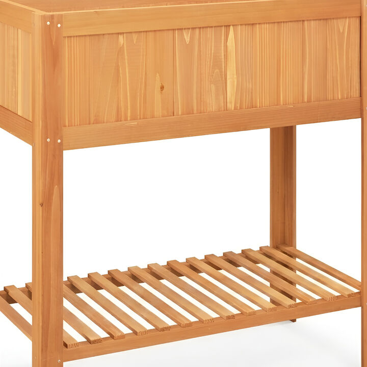 Outdoor Fir Wood Planter Box with Raised Bed and Bottom Storage Shelf