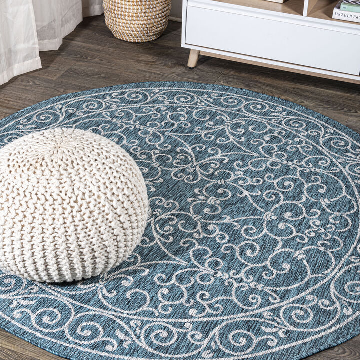 Charleston Vintage Filigree Textured Weave Round Indoor/Outdoor Area Rug