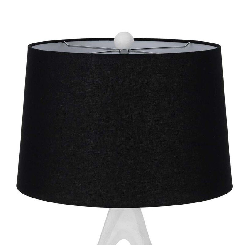 Table Lamp with Black Drum Shade, Sculpted White Resin Base, 30 Inch image number 5