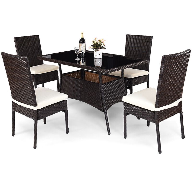 All-Weather 5-Piece Patio Dining Set &ndash; PE Rattan Wicker Table and Chairs