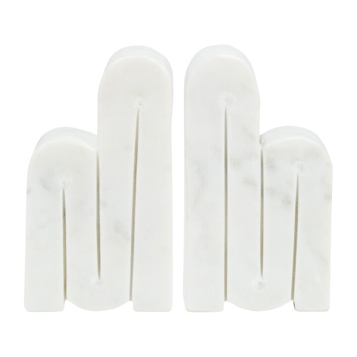 Marble Swirly Bookends, White
