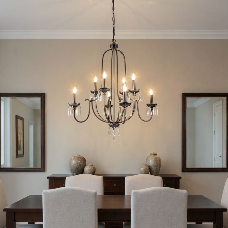 35'' 8-Light Antique Bronze Dimmable Traditional Metal Chandelier with Crystal Accents and Adjustable Hanging Height for Dining Room Foyer or Living Room image number 3