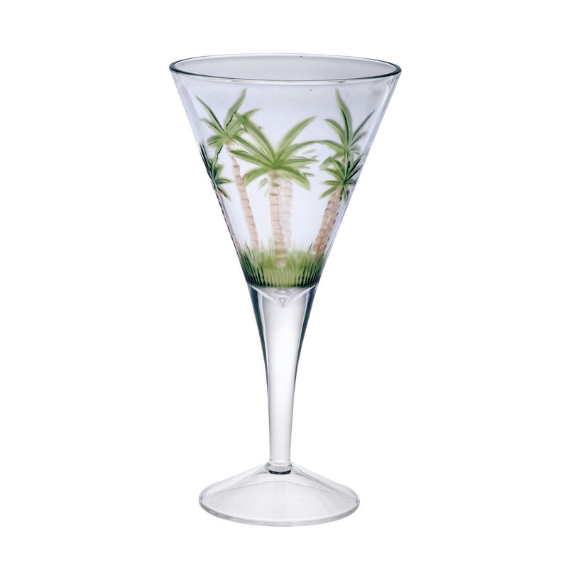 HomeRoots Set of Four Clear and Green Palm Tree Acrylic Stemmed All Purpose Wine Glasses image number 0