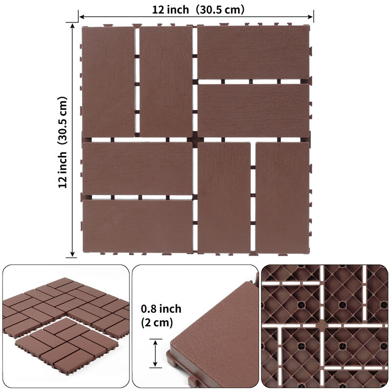 44 Pcs Plastic Interlocking Patio Deck Tiles,Outdoor Flooring, Waterproof for All-Weather Use image number 2