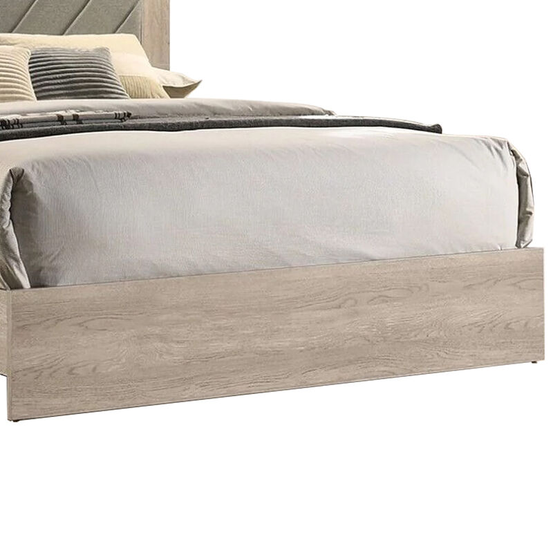 Cato Upholstered California King Bed, Tufted Gray Headboard, Cream White - Benzara