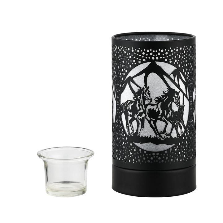 7" Touch lamp/Oil burner/Wax warmer-Black Horses