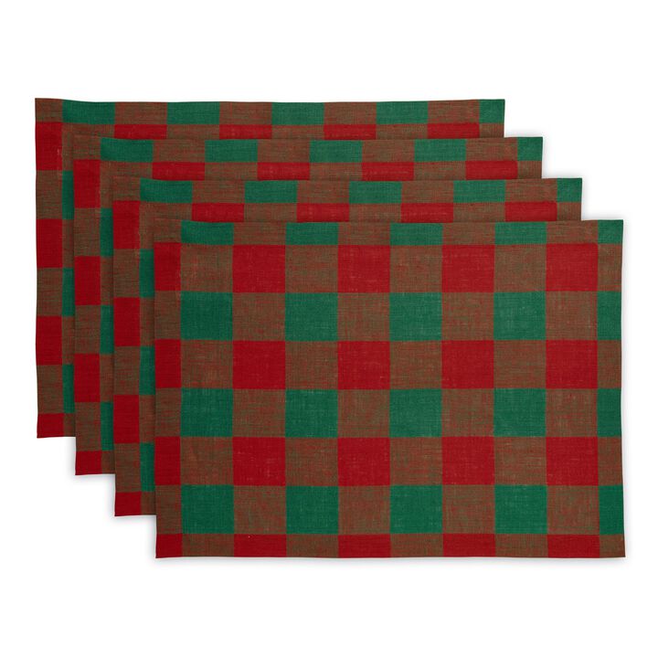 Solino Home 100% Pure Linen Placemats 14 x 19 Inch Set of 4 - Buffalo Check