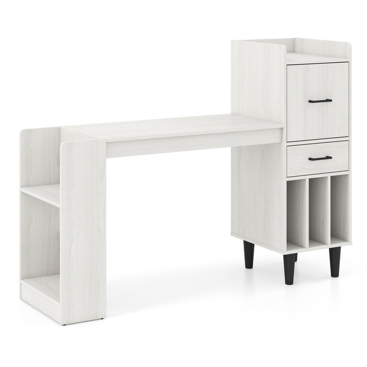 Modern Home Office Desk with Storage Shelves and Drawers for Bedroom Workspace-White