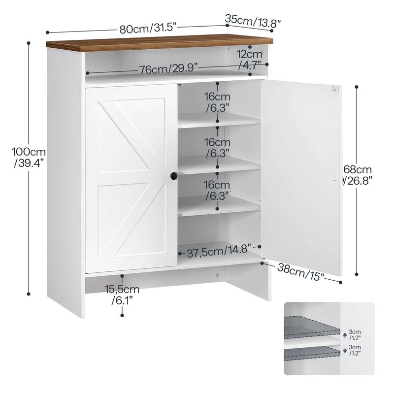 Farmhouse Shoe Storage Cabinet with Hidden Space and Adjustable Shelf-White image number 2