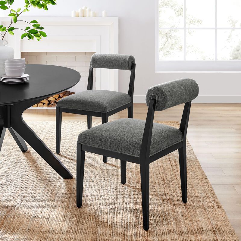 Modway Kai Upholstered Dining Chair with Wood Legs in Charcoal Black - Modern Dining Room Chair with Fabric Rolled Backrest and Seat - Wood Fabric Side Chair for Dining Room, Kitchen image number 1
