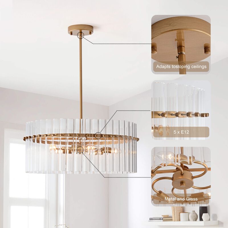Paula Brushed Brass 5-light 20" Hollow Glass Round Chandelier image number 4